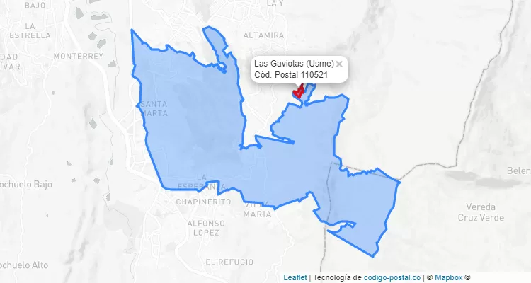 ZIP Code Locality Las Gaviotas in Usme, Bogotá