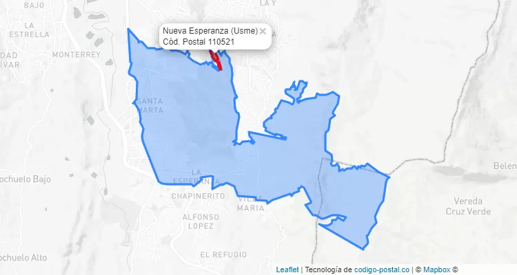 ZIP Code Locality Nueva Esperanza  in Usme, Bogotá