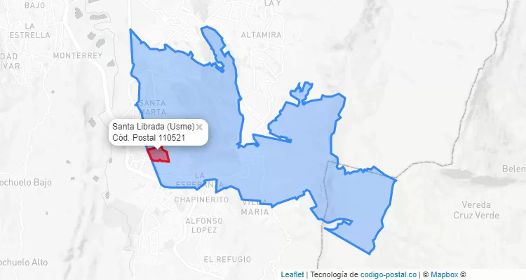 ZIP Code Locality Santa Librada in Usme, Bogotá