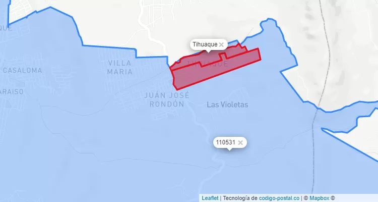 ZIP Code Locality Tihuaque in Usme, Bogotá