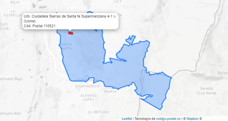 ZIP Code Locality Urb. Ciudadela Sierras de Santa fe Supermanzana 4-1 in Usme, Bogotá