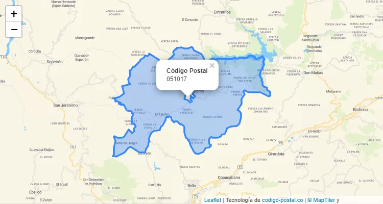Código Postal Vereda Cuartas, San Pedro de los Milagros