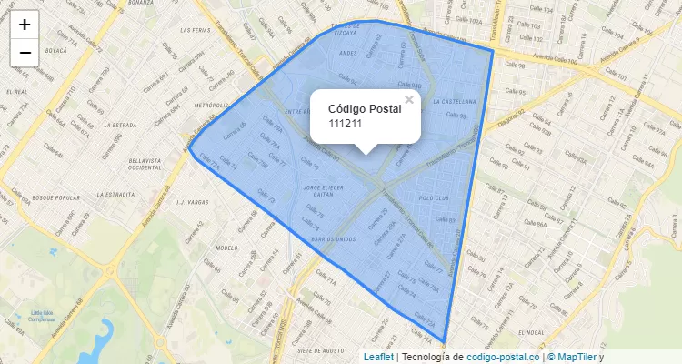 Código Postal Barrio La Patria en Barrios Unidos, Bogotá