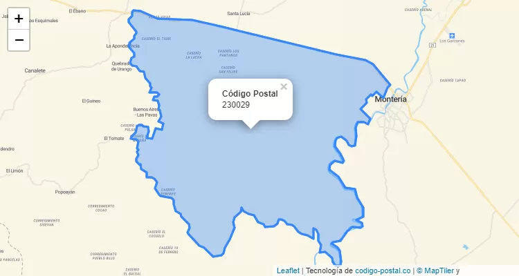 Código Postal Vereda El Cocuelo, Monteria