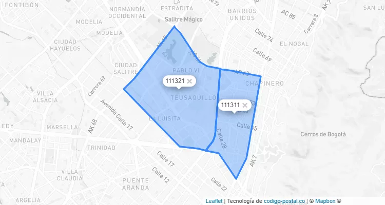 Código Postal de Teusaquillo, Bogotá DC