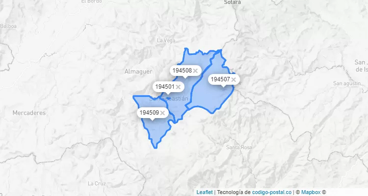 San Sebastián ZIP Code, Cauca