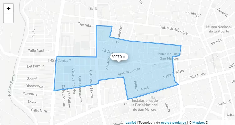 Código Postal Barrio San Marcos, Aguascalientes - Aguascalientes