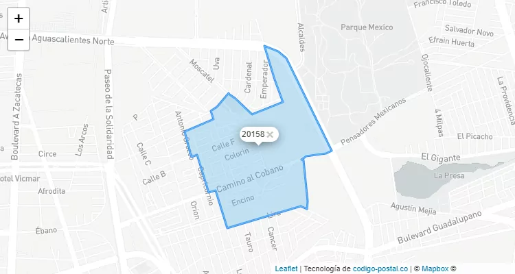 Código Postal Fraccionamiento Hacienda el Cobano, Aguascalientes - Aguascalientes