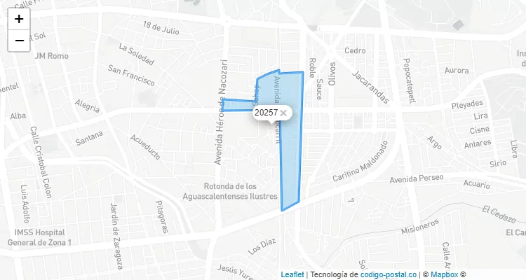 Código Postal Unidad habitacional Lázaro Cárdenas, Aguascalientes - Aguascalientes