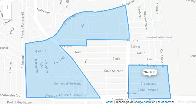 Código Postal Colonia Misión de Santa Fe, Aguascalientes - Aguascalientes